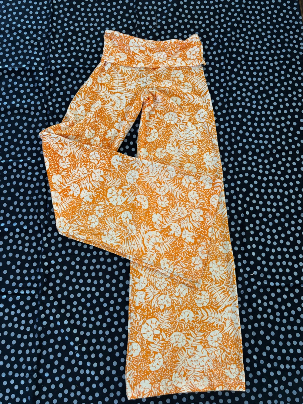 Orange Floral fold over hand made pants